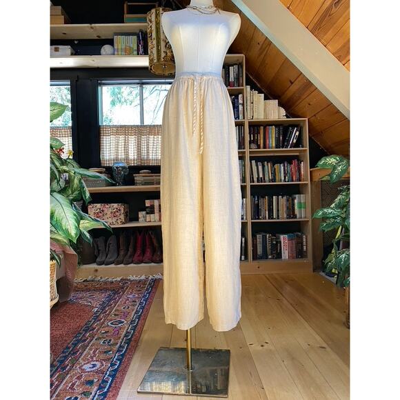 Linen Pants Cream Oat Tie Waist - Picture 2 of 10